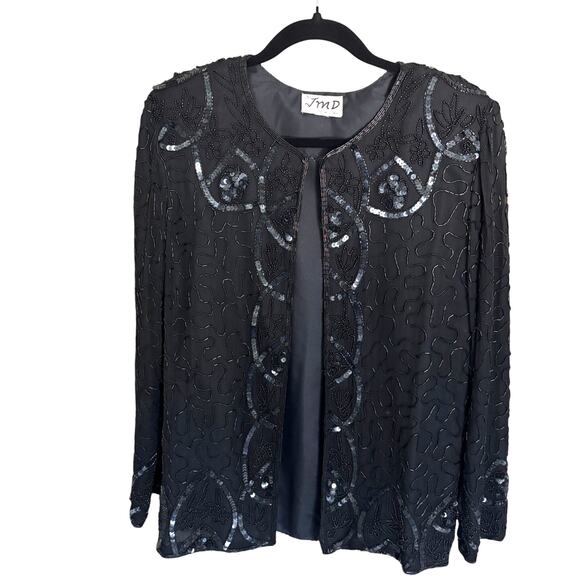 Vintage JMD Beaded Silk Jacket Black Glam Avant Garde Women’s L - Picture 2 of 8